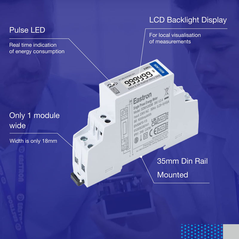  [AUSTRALIA] - Alternating current meter [SDM120] digital 1-phase electricity meter for DIN rail (1TE) with LCD and S0 for up to 45A direct measurement at 230V (SDM120DB - MID2023) SDM120DB - MID2023