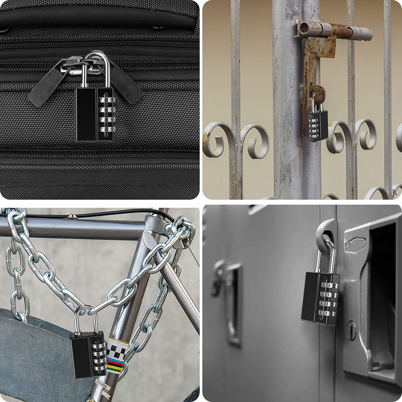  [AUSTRALIA] - (Newest Version) 4 Pack Combination Padlock, 4 Digit Resettable Security Padlock with Keys, Waterproof Gate Lock for School, Gym or Sports Locker, Fence, Toolbox, Case, Hasp Storage Black