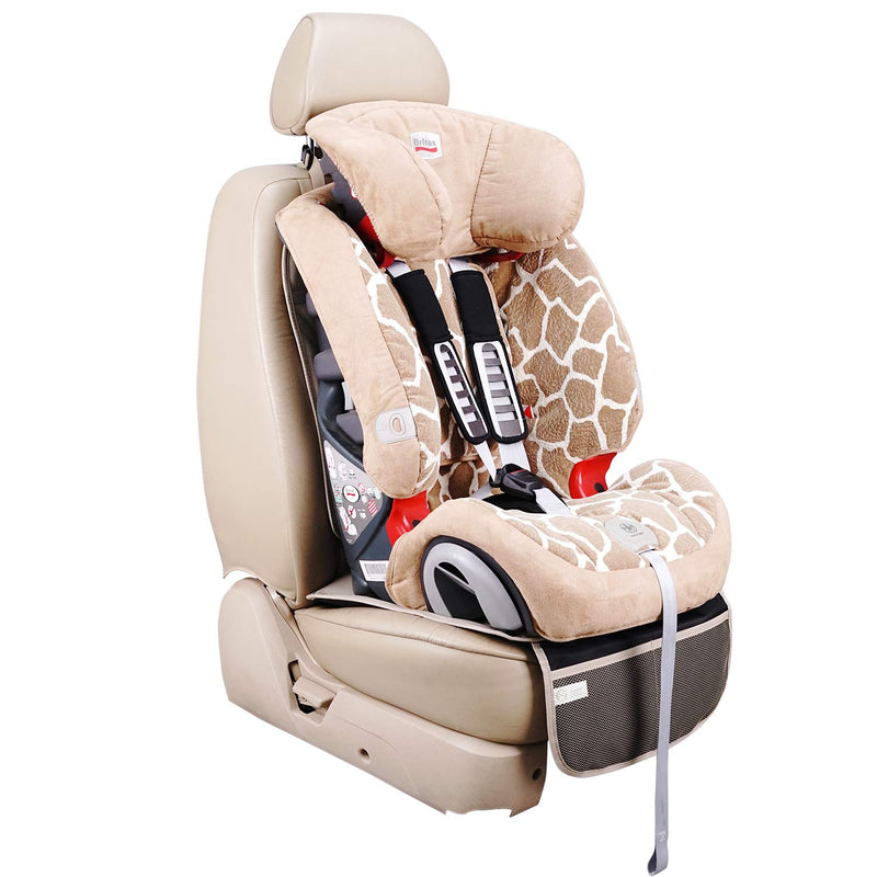  [AUSTRALIA] - Viaviat Car Seat Protector Leather Waterproof Child Safety Seat Protector Cover with Thick Pad and 2 Large Pockets Durable Kick Mat for All Auto Seat (Beige) Beige