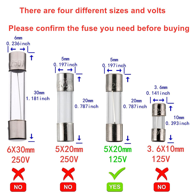  [AUSTRALIA] - BOJACK F5AL125V 5x20 mm 5A 125V fuses 0.2x0.78 Inch 5 amp 125 Volt Fast-Blow Glass Fuses(Pack of 20 Pcs)
