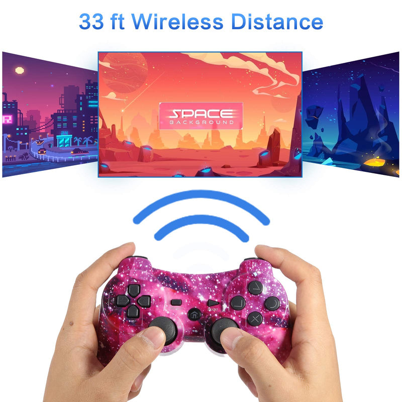 Puning 2Pack Wireless Controller for PS3 Controller, Wireless Controller with Upgraded Joystick Compatible with Playstation 3(Sky and Art) Sky and Art - LeoForward Australia