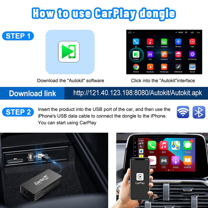  [AUSTRALIA] - CarlinKit Wired CarPlay Dongle Android Auto for Car Radio with Android System Version 4.4.2 and Above, Install The AutoKit App in The Car System, Dongle Connect The Car's AutoKit App to get CarPlay