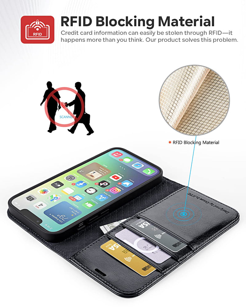  [AUSTRALIA] - OCASE Compatible with iPhone 14 Wallet Case, PU Leather Flip Folio Case with Card Holders RFID Blocking Kickstand [Shockproof TPU Inner Shell] Phone Cover 6.1 Inch 2022 (Black) Black