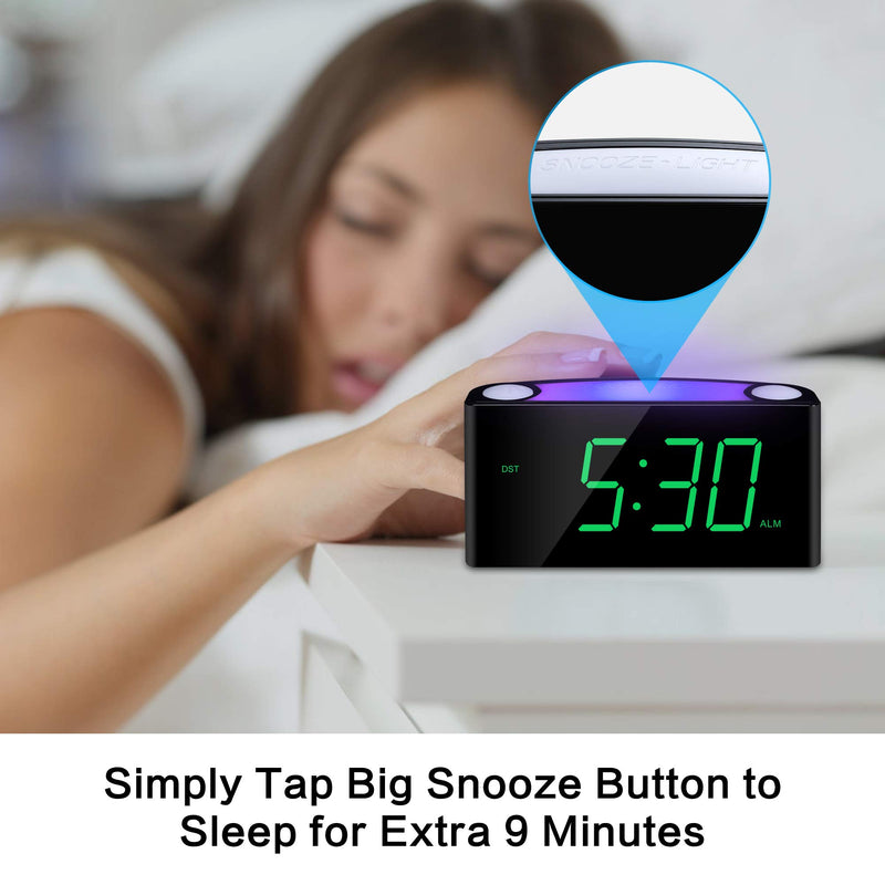  [AUSTRALIA] - Digital Alarm Clock for Bedroom, 7" Large LED Display Clock with Night Light, USB Phone Charger, Dimmer, Battery Backup, Easy to Set Extra Loud Bedside Clock for Heavy Sleeper Kid Senior Teen Boy Girl Green Digits