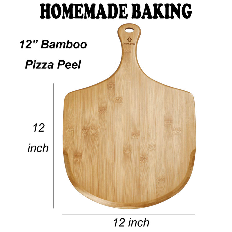  [AUSTRALIA] - Befano Bamboo Pizza Peel 12 inch 3 Layers Criss-Cross Sturdy Structure Pizza Paddle Spatula Tools with Pizza Cutter for Grill Oven Cutting Bamboo 14x12