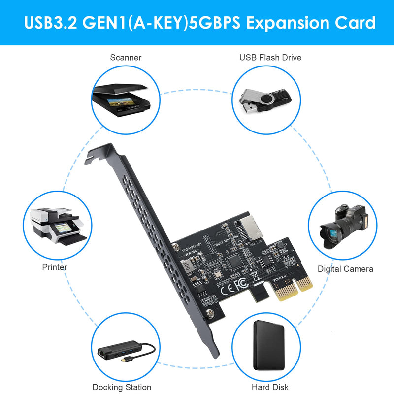  [AUSTRALIA] - BEYIMEI PCI-E 1X to USB 3.2 GEN1 5Gbps Type-E A-Key Expansion Card,Front Panel Type-C Interface for Desktop PC(ASM1042A) USB 3.0 TYPE-E