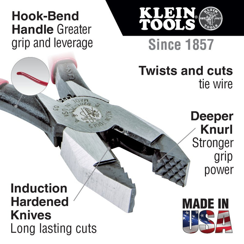  [AUSTRALIA] - Klein Tools D201-7CSTA Linesman Pliers, Side Cutters with Spring Loaded Action, Ironworker Pliers have Aggressive Knurl and Tempered Handles