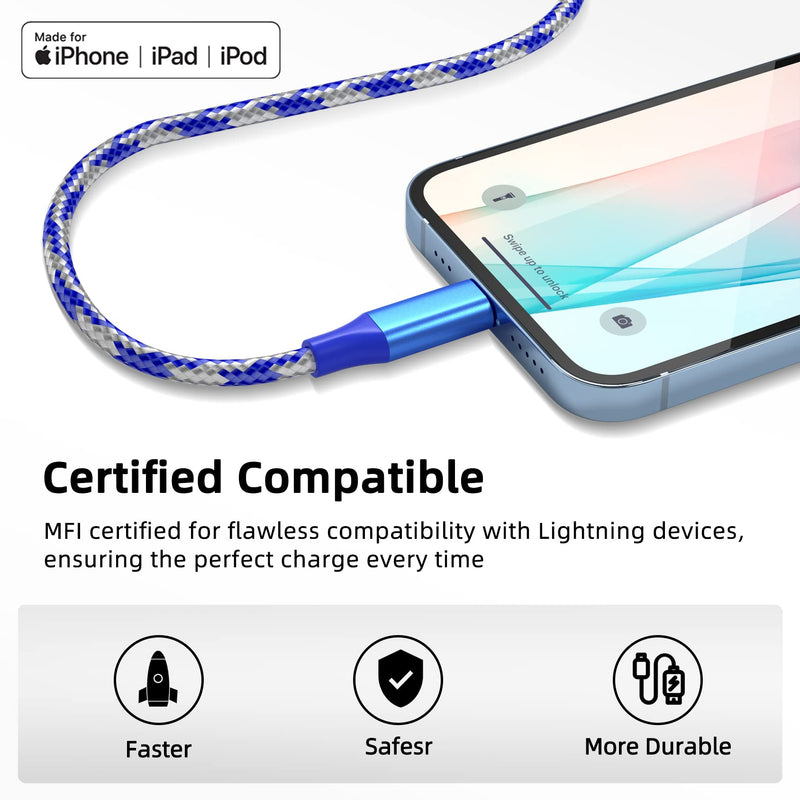  [AUSTRALIA] - MenoSupp iPhone Charger Fast Charging Cable 3 Pack 10 FT MFI Certified Lightning Cable Nylon Braided iPhone Charger Cord Compatible with iPhone 13 12 11 Pro Max XR XS X 8 7 6 Plus SE and More