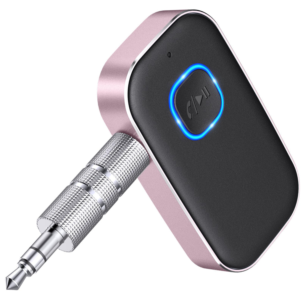 [AUSTRALIA] - COMSOON Bluetooth AUX Adapter for Car, Noise Reduction Bluetooth 5.0 Receiver for Music/Hands-Free Calls, Wireless Audio Receiver for Home Stereo/Speaker, 16H Battery Life/Dual Connect (Black+Pink) Black+Pink