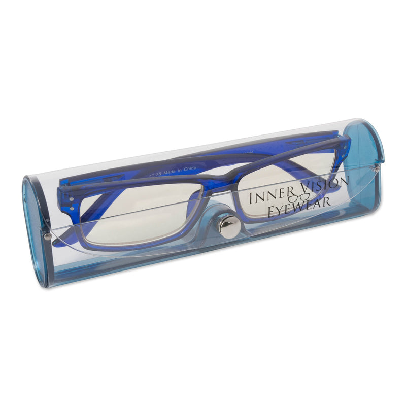  [AUSTRALIA] - Inner Vision Eye Strain Relief Computer Screen Reading Glasses w/Case - Anti Blue Light, Anti Glare, Scratch Resistant, & Spring Hinges - Unisex, (4.0 x Magnification), Blue Cobalt Blue 4.0