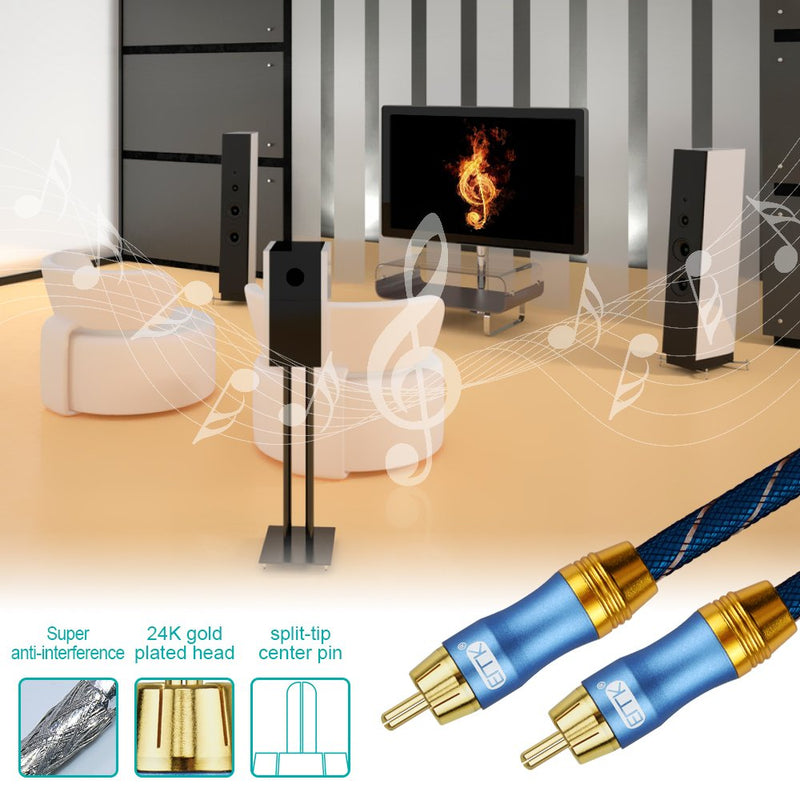 EMK Subwoofer Cable (3.3 ft/1m) -Digtal Coaxial/Subwoofer Cable Dual Shielded with Gold Plated RCA to RCA Connectors -Top Blue Series 3.3ft/1m - LeoForward Australia