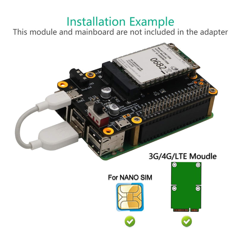  [AUSTRALIA] - PUSOKEI for Raspberry Pi 3G/4G LTE Base Hat PC/Laptop/Computer Board Built-in Nano SIM Card Socket with USB 2.0 to Micro USB Cable for Raspberry Pi 4/3/2/B+