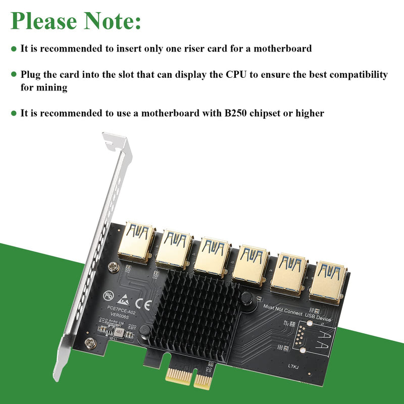  [AUSTRALIA] - MZHOU PCI-E 1 to 6 USB Slots Riser Card - Higher Stability USB 3.0 Adapter Multiplier Card for Bitcoin Mining Compatible with Windows Linux Mac PCIE 1X to 6USB-1