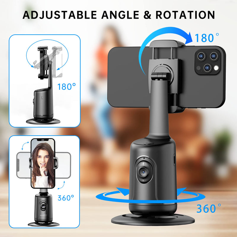  [AUSTRALIA] - Auto Tracking Phone Holder, Auto Face Tracking Tripod, Portable All-in-one Smart Selfie Stick 360 Rotation Fast Face & Object Tracking Cameraman Robot Mount for Phone Video Vlog Live Streaming(Black) Black