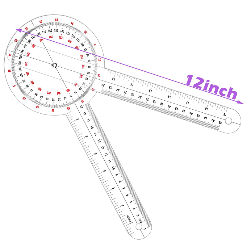  [AUSTRALIA] - 12 Inch Goniometer Transparent Orthopedic Angle Ruler Plastic Goniometer 360 Degree for Body Measuring Tape Goniometer Protractor Ruler (1) 1