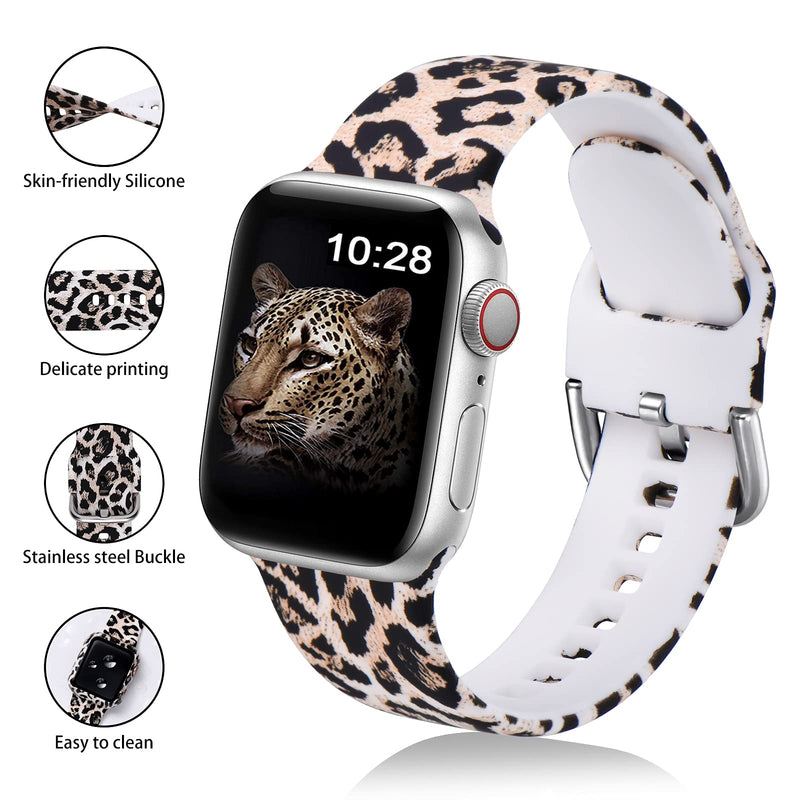  [AUSTRALIA] - MNBVCXZ Compatible with Apple Watch Band 40mm 38mm 42mm 44mm with Apple Watch Screen Protector Case,iWatch SeriesSE 6 5 4 3 Silicone Leopard Print Sport Strap band Black Leopard