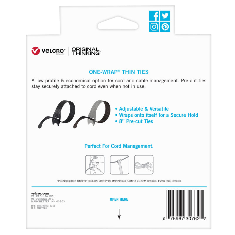  [AUSTRALIA] - VELCRO Brand 150pk Cable Ties Value Pack | Replace Zip Ties with Reusable Straps, Reduce Waste | For Wire Management and Cord Organizer | 8 x 1/2" Thin Pre-Cut Design, Black and Gray