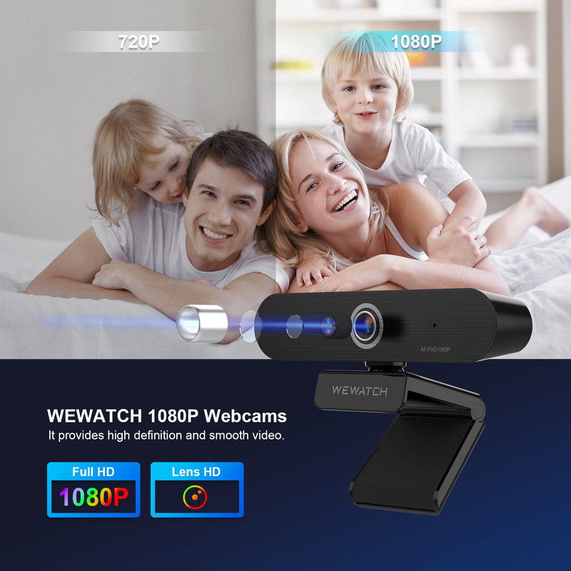  [AUSTRALIA] - 1080P Webcam, WEWATCH PCF2 Web Camera with 2 Microphone, Auto Focus Webcams, Plug & Play USB Webcam, Low Light Correction,Auto Exposure Control for Live Streaming/Video Conference, Zoom/Skype/FaceTime PCF2 Webcams with 2 Microphone