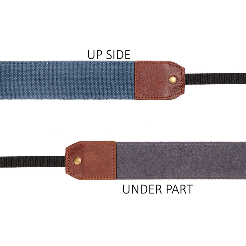  [AUSTRALIA] - MegaGear Canvas & Genuine Leather Adjustable Shoulder or Neck Strap Brown/Blue