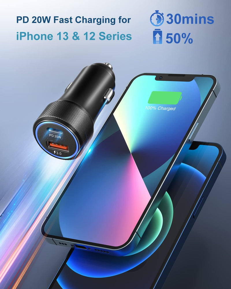  [AUSTRALIA] - 36W USB C Car Charger, OKRAY 4-Pack Fast Charging USB Type C Car Charger, PD3.0+QC3.0 Dual Port Cigarette Lighter Adapter with LED Compatible iPhone 14/13/12/11/ iPad, Samsung Galaxy S22/21 Note20/10 Black