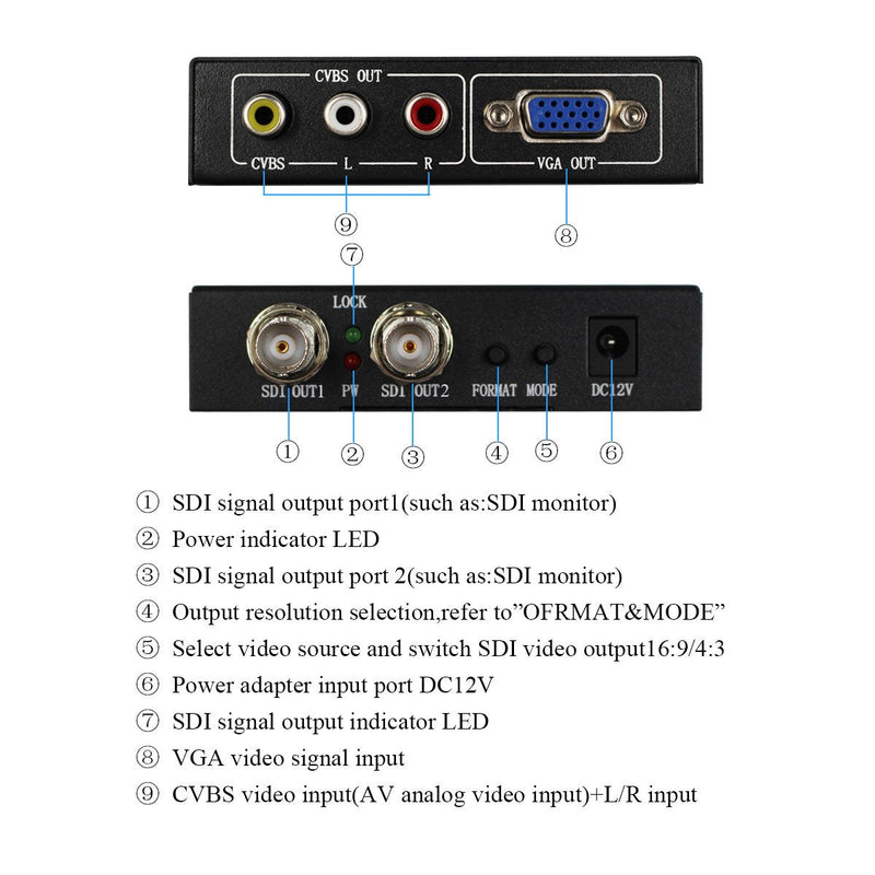  [AUSTRALIA] - VGA+CVBS to SDI Converter,VGA AV+R/L Audio to SD/HD/3G SDI Box Broadcas,Two sdi Out Port , with us Power Adapter