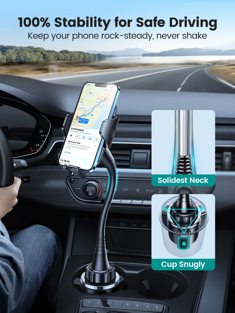  [AUSTRALIA] - [All Phones & Cup Holders Friendly] VICSEED 15" Car Cup Phone Holder for Car, [Upgrade Solidest] Cup Holder Phone Mount Adjustable Gooseneck Cell Phone Cup Holder for Car for iPhone 13 12 Pro Max etc