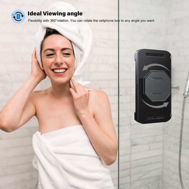  [AUSTRALIA] - 2021 Upgraded Oceavity Shower Phone Holder Waterproof 360° Rotation, Mirror/Wall Mount Phone Holder for Shower Bathroom Bathtub Kitchen, Universal Shower Accessories (Obsidian Black) Obsidian Black