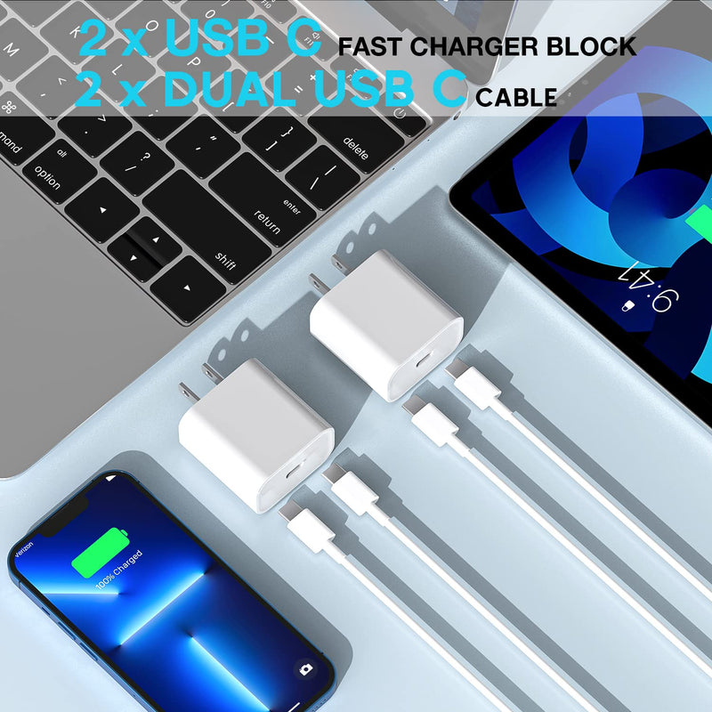  [AUSTRALIA] - iPad Charger Fast Charging, [2 Pack] 20W USB C Fast Charger for iPad Pro 12.9 inch 2022, Wall Charger Block with Type C to C Cable Cord for Apple Tablet iPad Pro,iPad Mini 6,Air 5 4,iPad 10 Generation