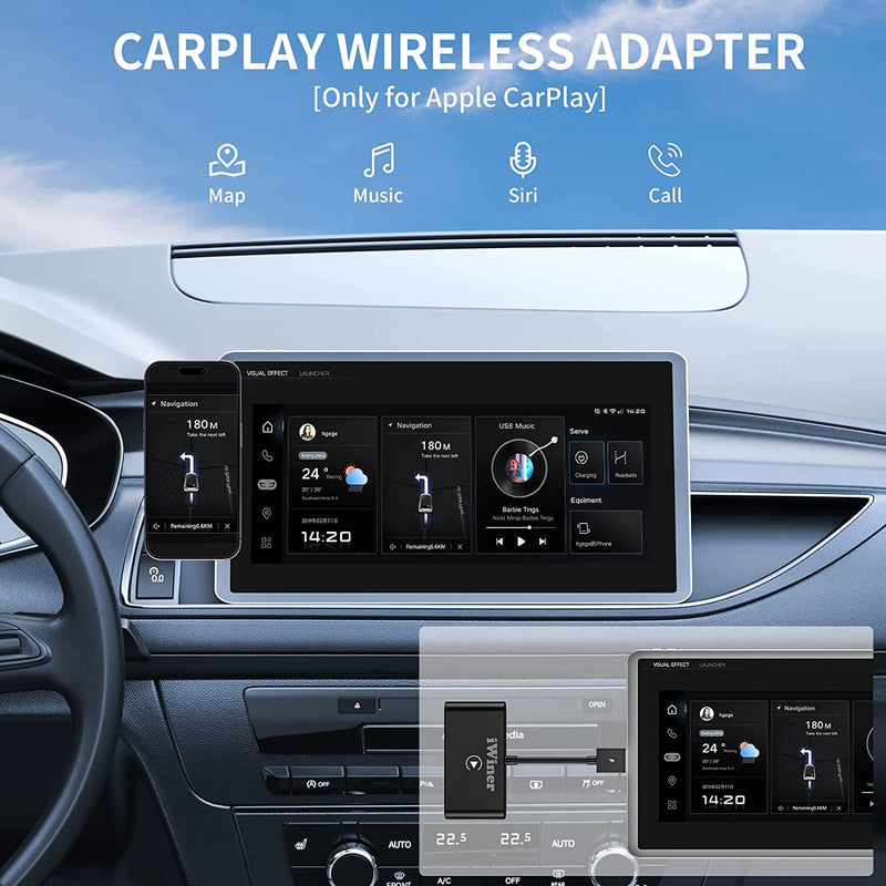  [AUSTRALIA] - Wireless Carplay Adapter, iWiner 2023 Upgrade CarPlay Wireless Adapter Dongle for iPhone(i-OS 10+) Auto to Wireless Connect to Factory Wired CarPlay Cars from 2015 Plug & Play BLK for Carplay