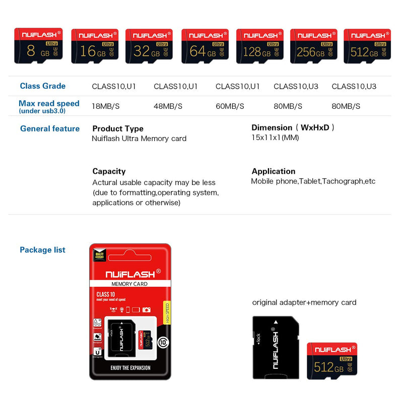  [AUSTRALIA] - Micro SD Card 512GB TF Card Class 10 Micro SD Memory Card 512GB Mini SD Card High Speed with SD Card Adapter for Android Smart-Phone,Camera,PC,Mac,GOPRO HHJ-512GB