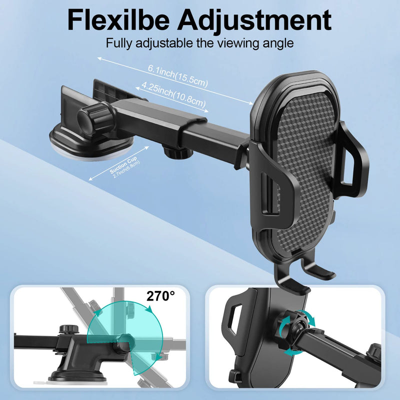  [AUSTRALIA] - MR.LUYU 3in1 Suction Cup Car Phone Holder, Cell Phone Mount for Dashboard Windshield Vent with Adjustable Telescopic Arm and Strong Sticky Gel, Compatible with iPhone 14 13 12 11 Pro Max Samsung