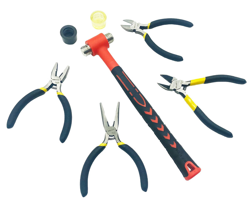  [AUSTRALIA] - BOOSDEN Small Pliers Set-5 PCS, 25mm Rubber Hammerx1pc, 5" Wire Cuttersx1pc, 5" Needle Nose Pliersx1pc, 5" Diagonal Cuttersx1pc, 5" Linemans Pliersx1pc, for Jewelry Making or Diy Tools Small Tools Set-5 PCS