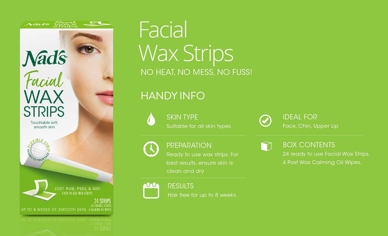 Nad's Facial Wax Strips, Fragrance free, 24 Count (Pack of 2) - LeoForward Australia