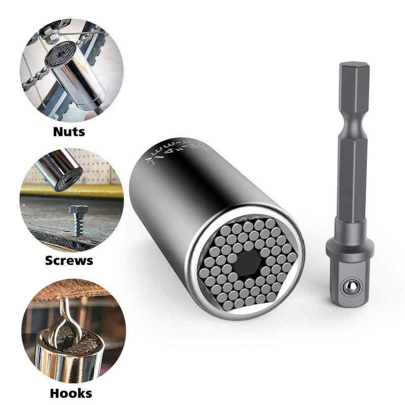  [AUSTRALIA] - Universal Socket Grip Adapter LEBERNA 4 PCS | Multi Functional Sockets Set Ratchet Power Drill Bit Wrench 1/4"-3/4" (7mm-19mm) Professional Repair Tools Gifts for Dad Men Fathers Husband DIY Handyman 3 pcs with Wrench