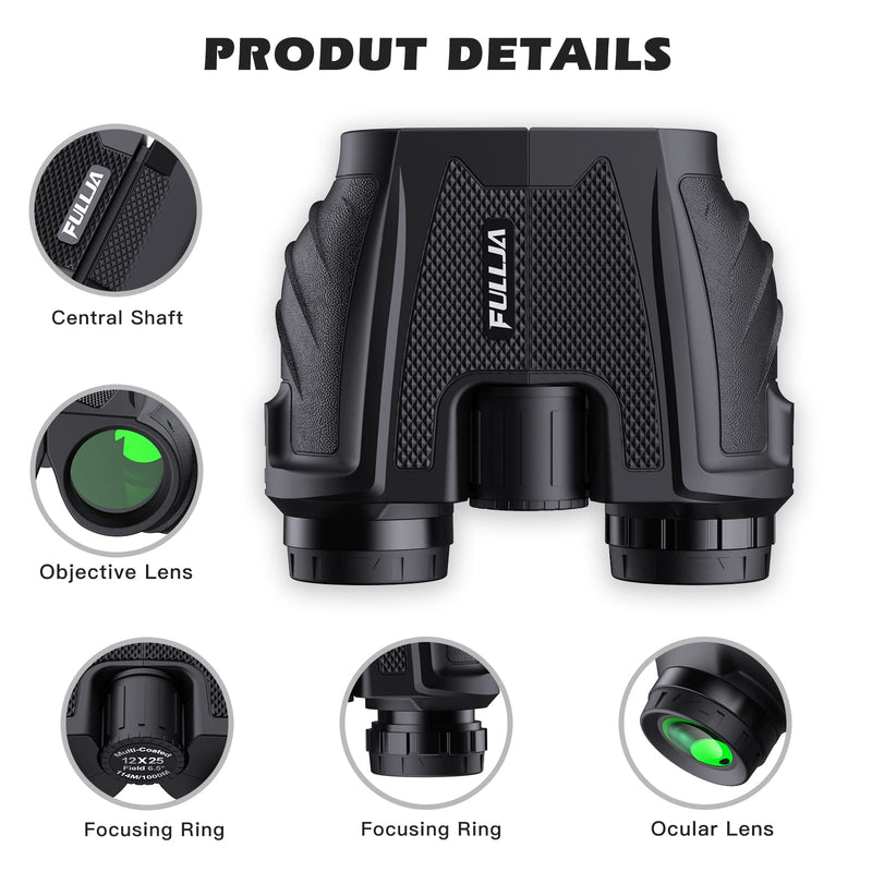  [AUSTRALIA] - FULLJA Compact Pocket Binoculars for Adults and Kids - 12x25 Small Binoculars with Large Eyepieces, Mini Kids Binoculars Durable & Clear for Bird Watching, Hunting, Hiking, Concert, Outdoor Sports 12×25