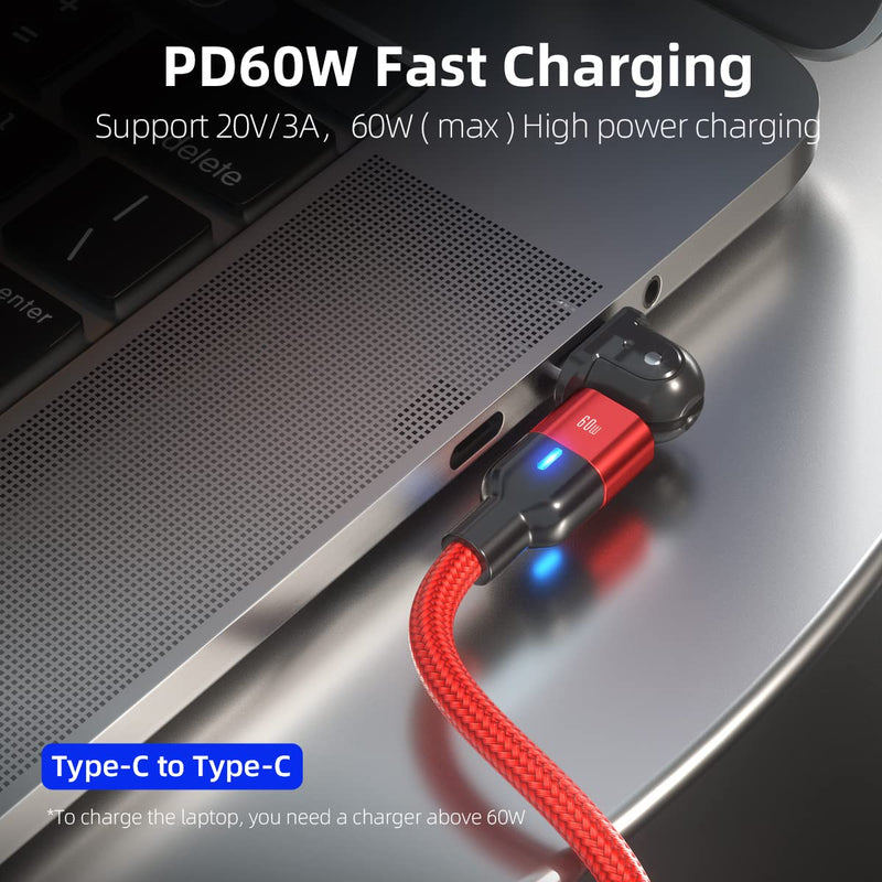  [AUSTRALIA] - USB C to USB C Cable[2-Pack ],180° Rotation 2 in 1 USB Type C Cable Data Transfer LED PD 60W Fast Charging Compatible with Samsung Galaxy S21/S20/S10, LG, Huawei,Type C Device/Laptop
