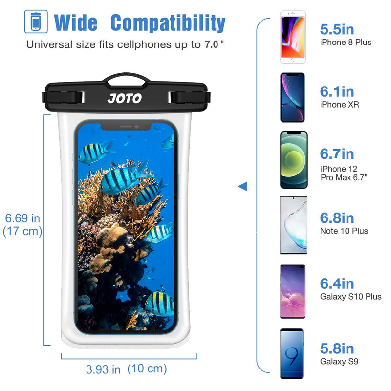  [AUSTRALIA] - JOTO Waterproof Phone Pouch up to 7.0", Transparent Universal Cellphone Dry Bag Underwater Case for iPhone 13 Pro Max 12 11 XS XR 8 7 Plus, Galaxy S21 Ultra/A42/S10 Note10,Moto,Pixel -2 Pack, Black
