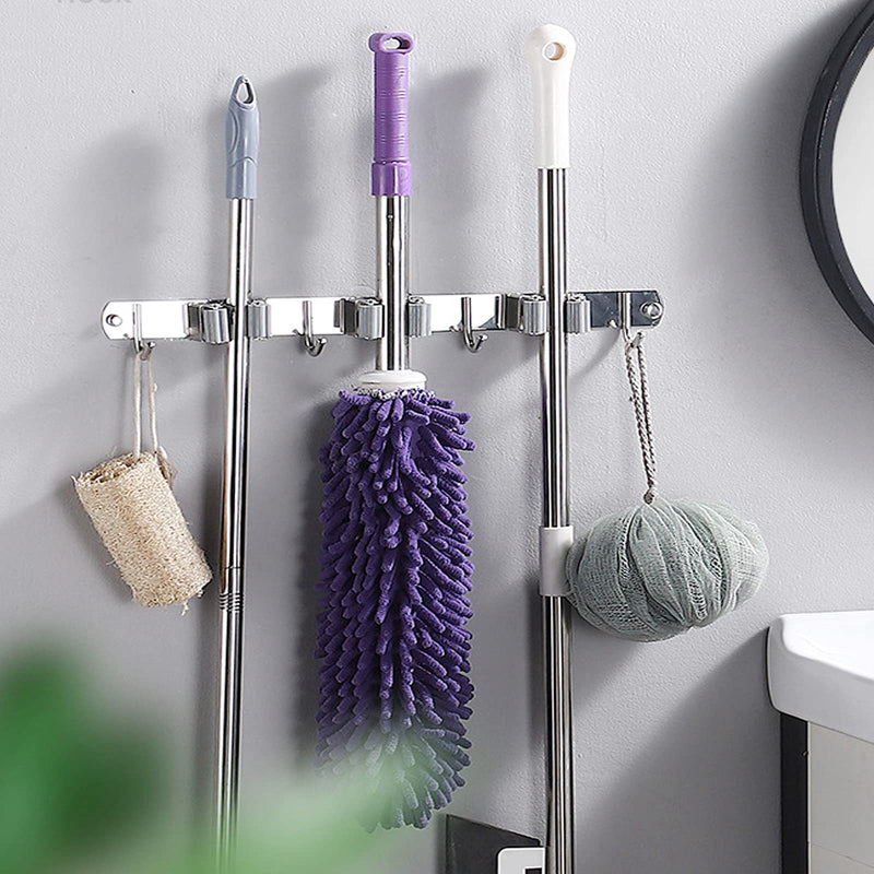  [AUSTRALIA] - Broom Mop Holder Wall Mount Cleaning Tool holder, Heavy Duty Stainless Steel Broom Hanger Rack Hook Organizer, Garage Storag Racks wall Mounted Broom Hanger for Home, Kitchen, Garden, Garage, Landry