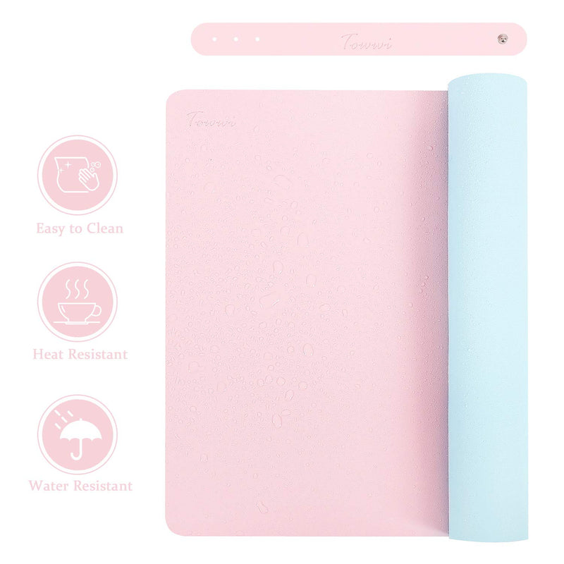 TOWWI Dual Sided Desk Pad, 32" x 16" PU Leather Desk Mat, Waterproof Desk Blotter Protector Mouse Pad (Blue/Pink) Blue/Pink 32" x 16" - LeoForward Australia