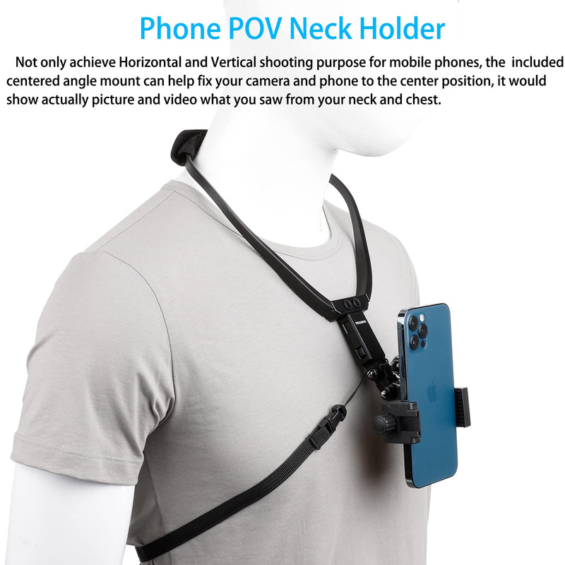  [AUSTRALIA] - Mobile Phone Chest Strap Mount Action Camera Neck Holder for VLOG/POV, for iPhone 13 12 11 Pro Max Plus,Samsung,GoPro Hero 10, 9, 8, 7, 6, 5,DJI OSMO Action 2, AKASO,and Cell Phones (4 to 7in)