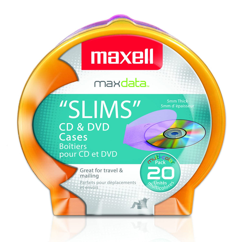  [AUSTRALIA] - Maxell – CD-355 Clam-Shells CD/DVD Jewel Cases - 5mm Thickness, Easy to Store Design with Protect Discs from Dust & Scratches - Versatile Clear Cases for CDs, DVDs, and Blu-rays – 20 Pack, Multicolor