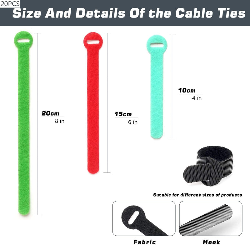  [AUSTRALIA] - 60PCS Reusable Cable Ties - Multi-Purpose Adjustable Cord Organizer Cable Ties,Cable Management and Office,Fastening Microfiber Cloth Hook and Loop Cable Organizer Wire Straps,3 Sizes&Assorted Colors 4+6+8 Inch