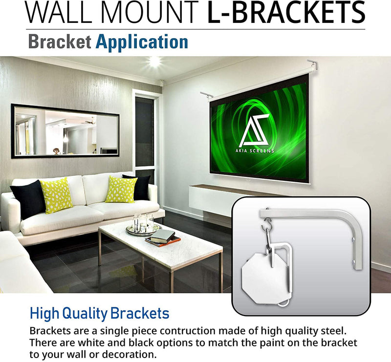  [AUSTRALIA] - Akia Screens 10 inch Universal Projector Screen L-Bracket Wall Hanging Mount Kit 10" Adjustable Extension with Hook for Projector Screen Indoor Outdoor Movie Video Home Theater, White, AK-ZLB10W