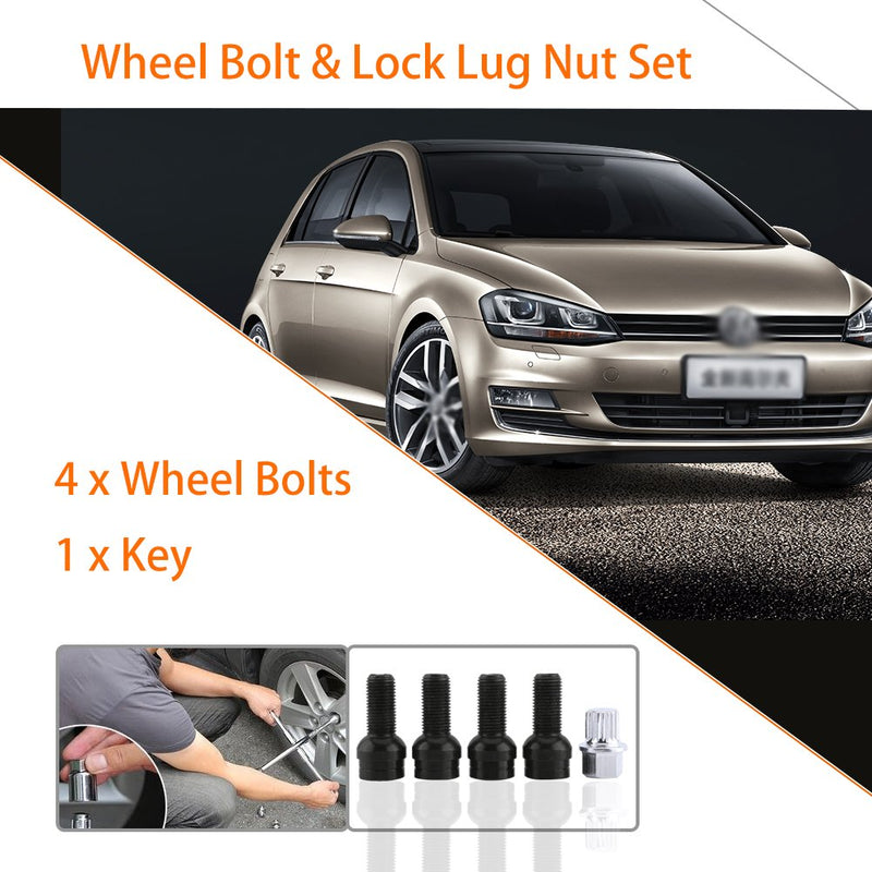 Qiilu 5pcs/Set 14mm M14 Antitheft Wheel Bolts & Lock Lug Nut Cap with Key 4+1 for VW Golf Jetta Beetle Passat Audi B5 8D0601139F 8D0 601 139F 006 - LeoForward Australia