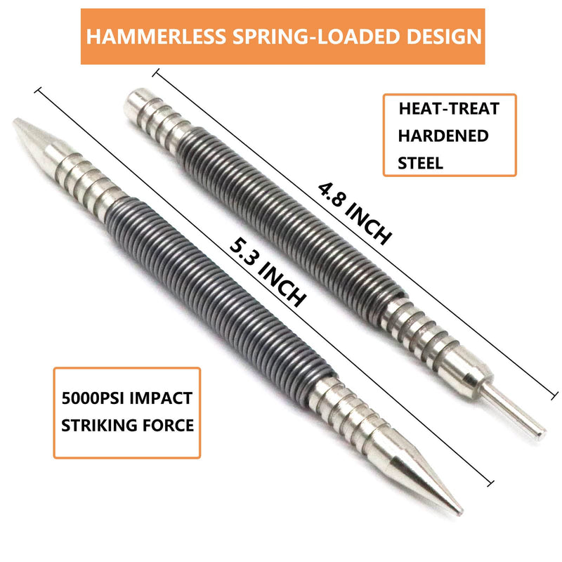  [AUSTRALIA] - WHLLING 2-Piece Dual Head Nail Setter and Hinge Pin Punch Set, Hammerless 1/32″& 1/16″Nail Set, 3500 PSI Striking Force Door Pin Removal Tool