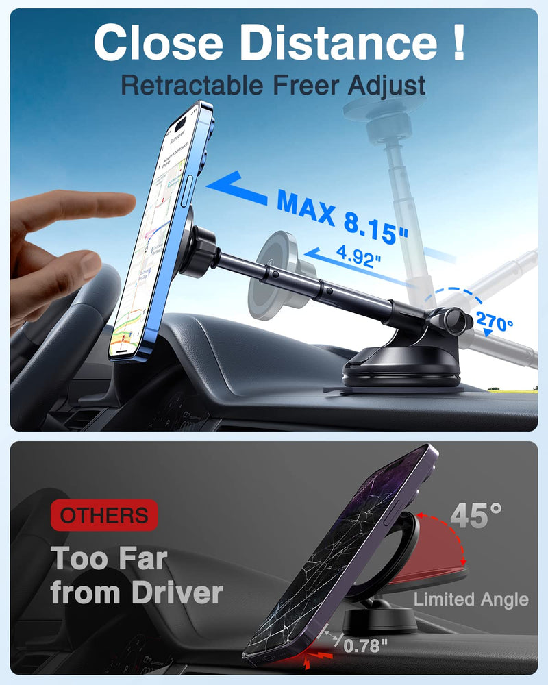  [AUSTRALIA] - VANMASS Magnetic Cell Phone Holder for Car【True Military-Grade】 for MagSafe Car Mount Suction Cellphone Stand for Dashboard Windshield Vent,Magnet Dash Mobile Accessories for iPhone Android Black