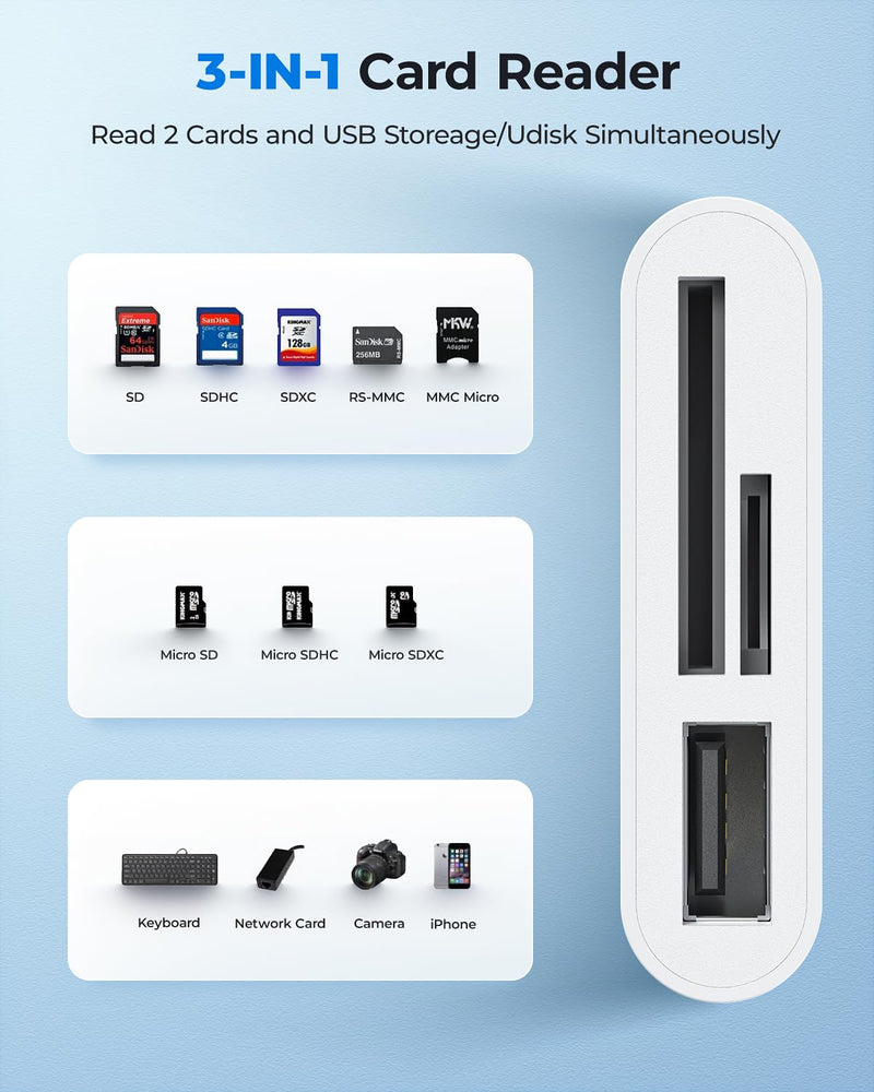  [AUSTRALIA] - USB C to Micro SD TF Memory Card Reader, 3-in-1 USB C Card Read Compatible with iPad Pro, MacBook Pro/Air, Chromebook, USB Camera Card Reader Adapter for XPS, Galaxy S10/S9 and More USB C Devices