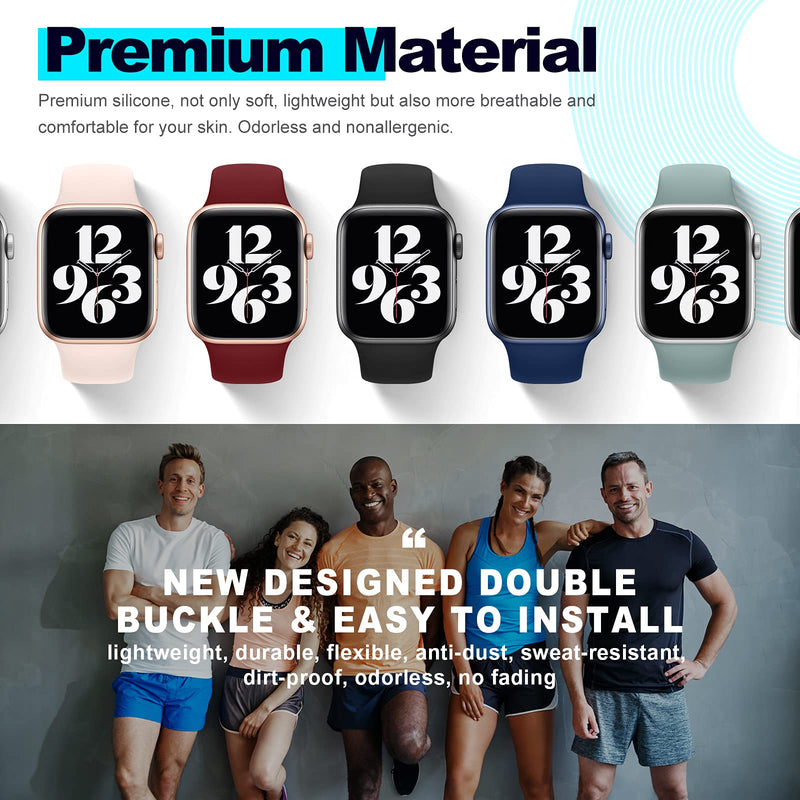  [AUSTRALIA] - 5 Pack Bands Compatible with Apple Watch Band 38mm 40mm 41mm 42mm 44mm 45mm Women Men, Soft Silicone Sport Replacement Strap Compatible with iWatch Series 7 6 5 4 3 2 1 SE Black/Grey/Navy Blue/Wine Red/White 38mm/40mm/41mm