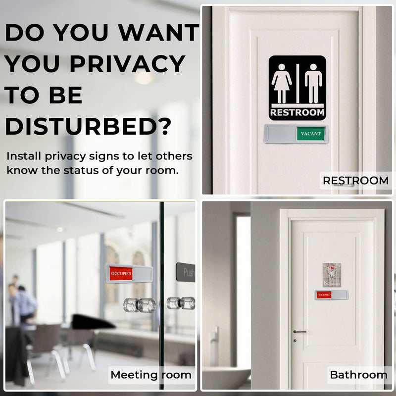  [AUSTRALIA] - Privacy Sign, Premium Vacant Occupied Sign for Home Office Restroom Conference Hotles Hospital, Slider Door Indicator Tells Whether Room Vacant or Occupied, 7'' x 2'' - Black