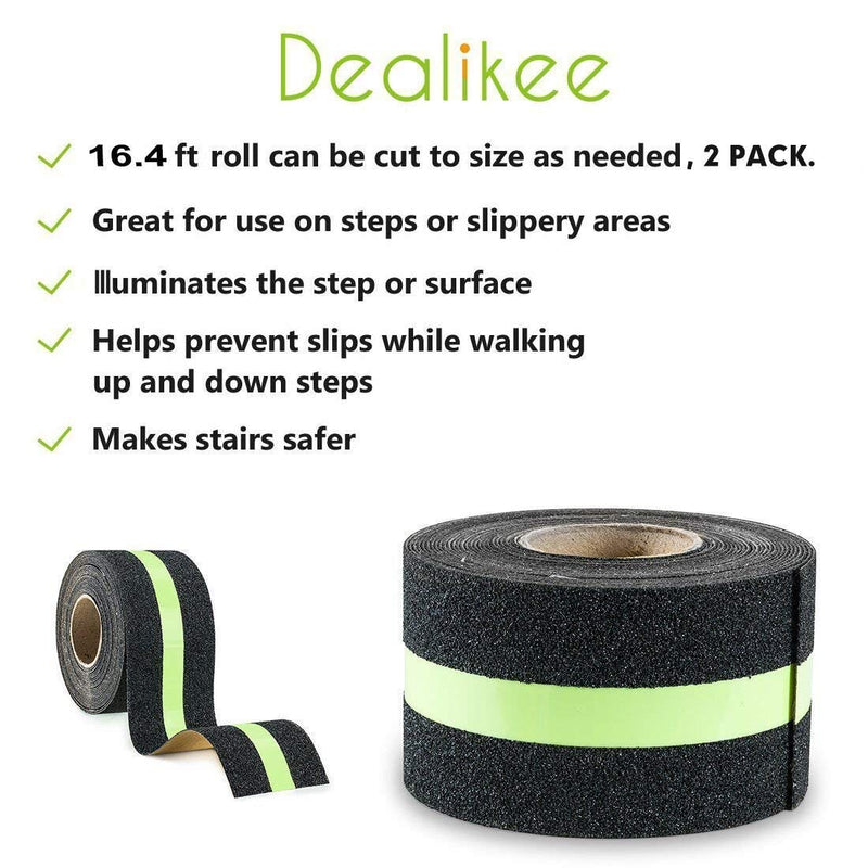  [AUSTRALIA] - MELIFE Anti Slip Traction Tape 2 Pack, None Skid Glow in The Dark Walk Strip Safety Tape with 3M Best Grip Abrasive Adhesive for Stairs, Tread Step, Gaffers.(16.4 Feet Long 2 inch Wide Each Roll) Black